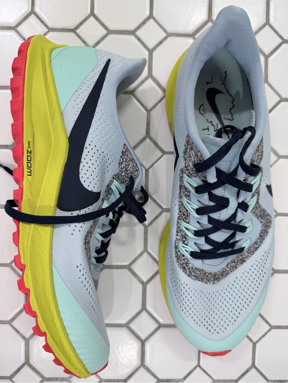 Nike Women’s Light Blue Zoom Trail shoes with YellowAccents zoom (M=8/W=9.5)